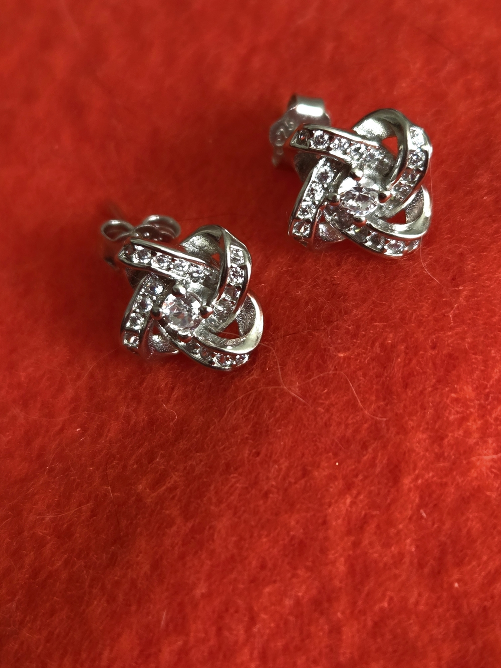 Vintage Delicate Silver Knot Crystal Stud Earrings - Women's Fashion Jewelry
